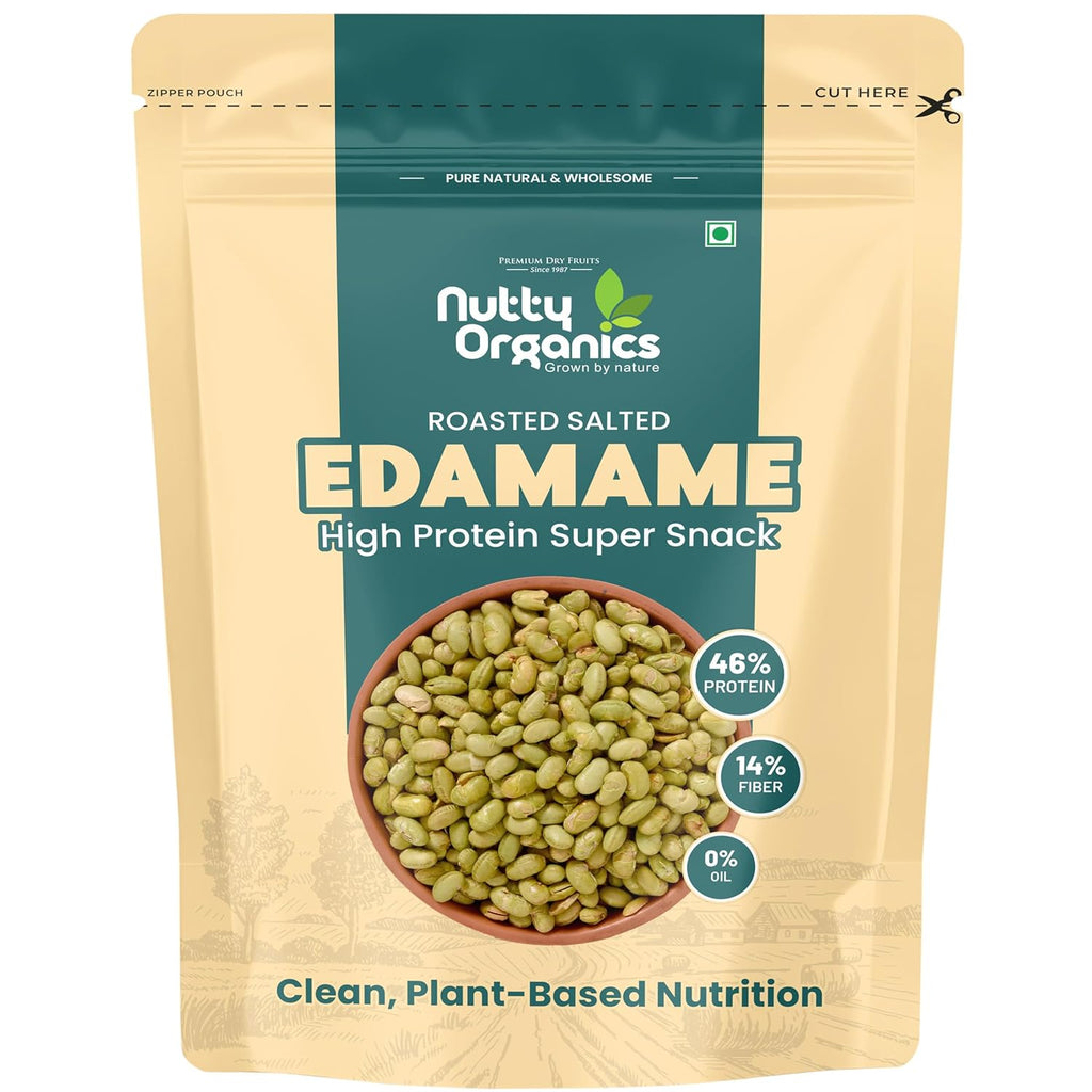Nutty Organics Roasted Edamame 200gm | High Protein Snack (46%) | No Added Oil | Rich in Fibre | Roasted Green Soybeans | Vegan & Gluten Free