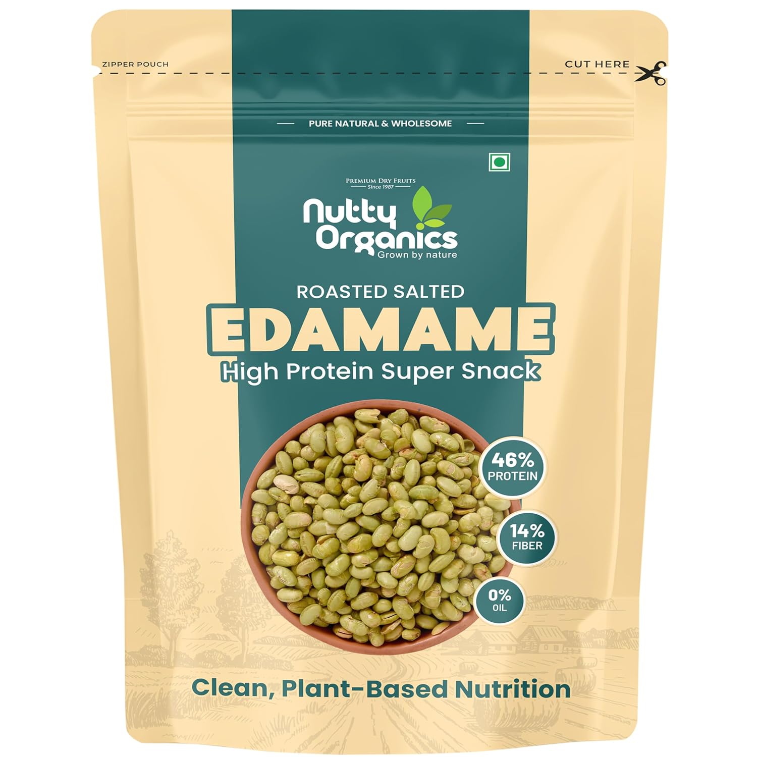 Nutty Organics Roasted Edamame 200gm | High Protein Snack (46%) | No Added Oil | Rich in Fibre | Roasted Green Soybeans | Vegan & Gluten Free