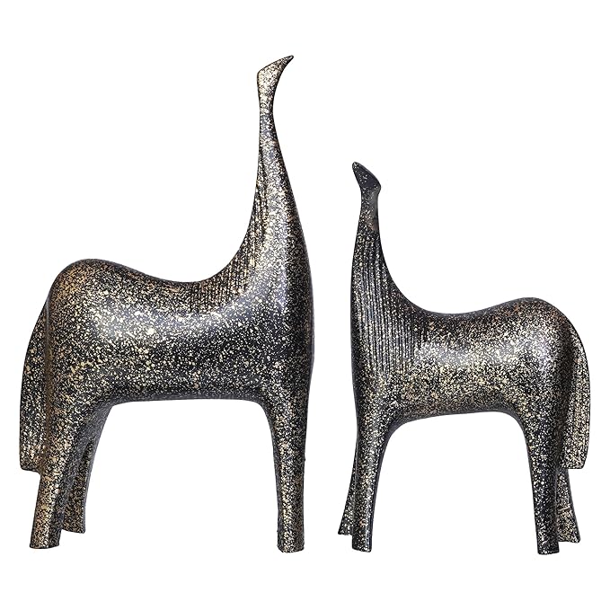 Ecraftindia Set of 2 Black & Golden Horse Statues Decorative Animal Figurines Showpiece for Home Decor