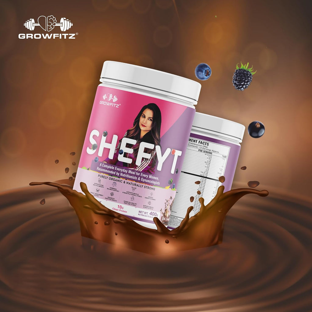 Growfitz 100% Natural Plant Protein Rich Meal Replacement Shake 400g | 12g Protein per Serving, 50+Powerful Herbs, Supports Weight Management, Energy, Immunity & Wellness Low Fat for Women, Chocolate