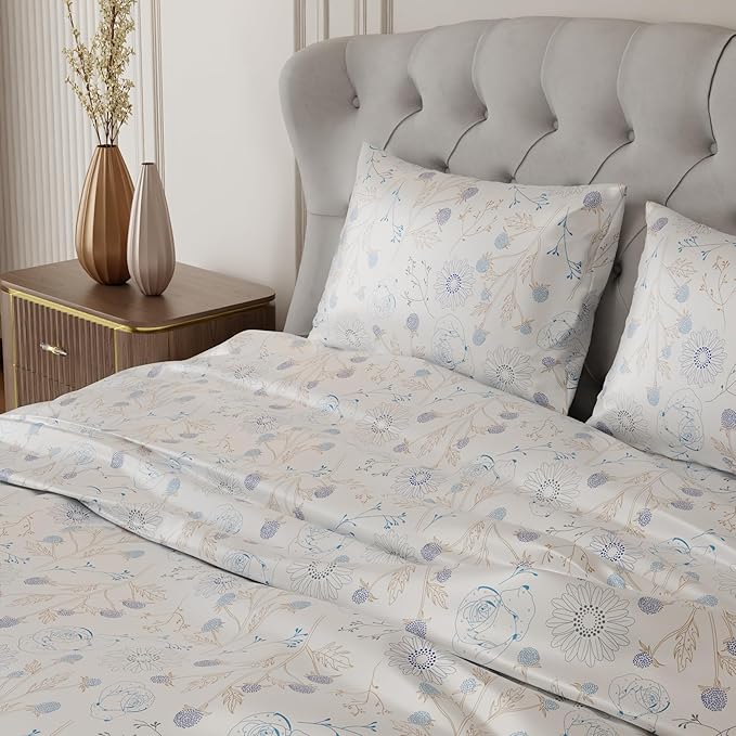Stoa Paris Satin Bedsheet Super King Size Bed, Premium Bedding Set with 2 Pillow Cover Colour Off White