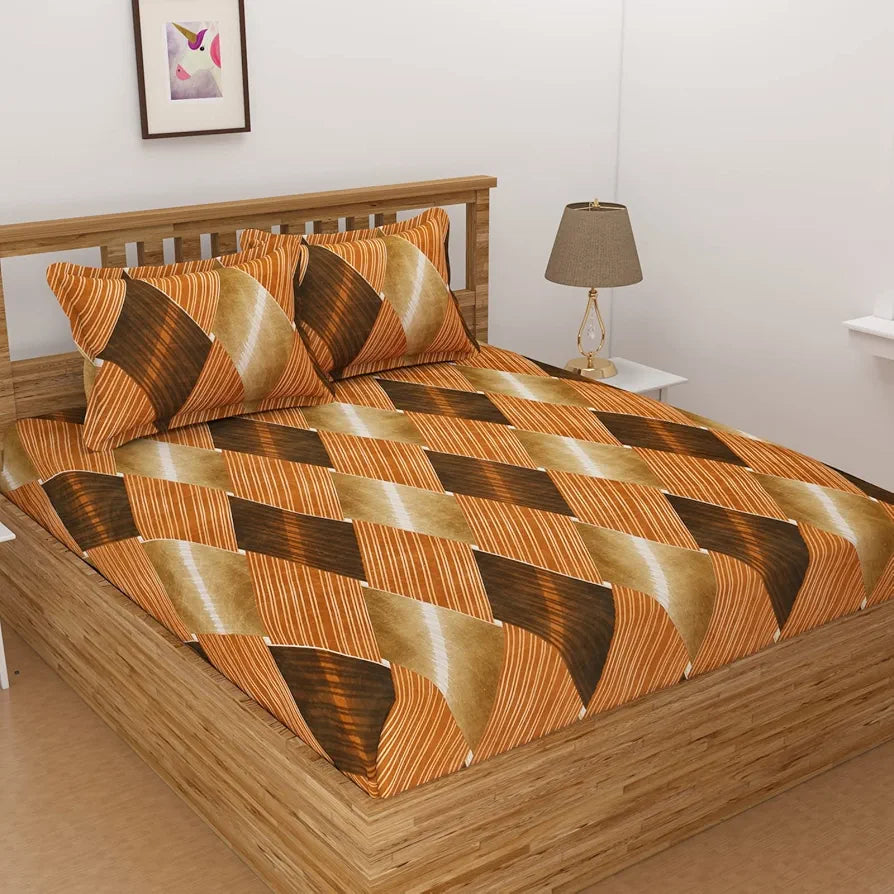 Homefab India 144 TC Microfiber Double Bedsheet with 2 Pillow Covers Brown Checks