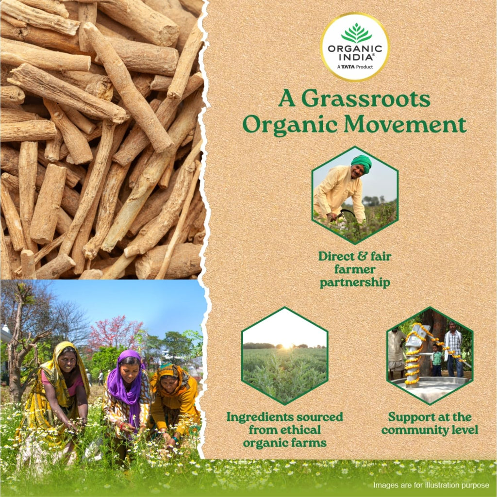A TATA Product - Organic India Pure Ashwagandha Root Capsules - 60 Veg Caps (400mg), For Vitality & Relieves Stress, Naturally Boosts Energy & Stamina, Improves Immune System, GMP & NPOP Certified