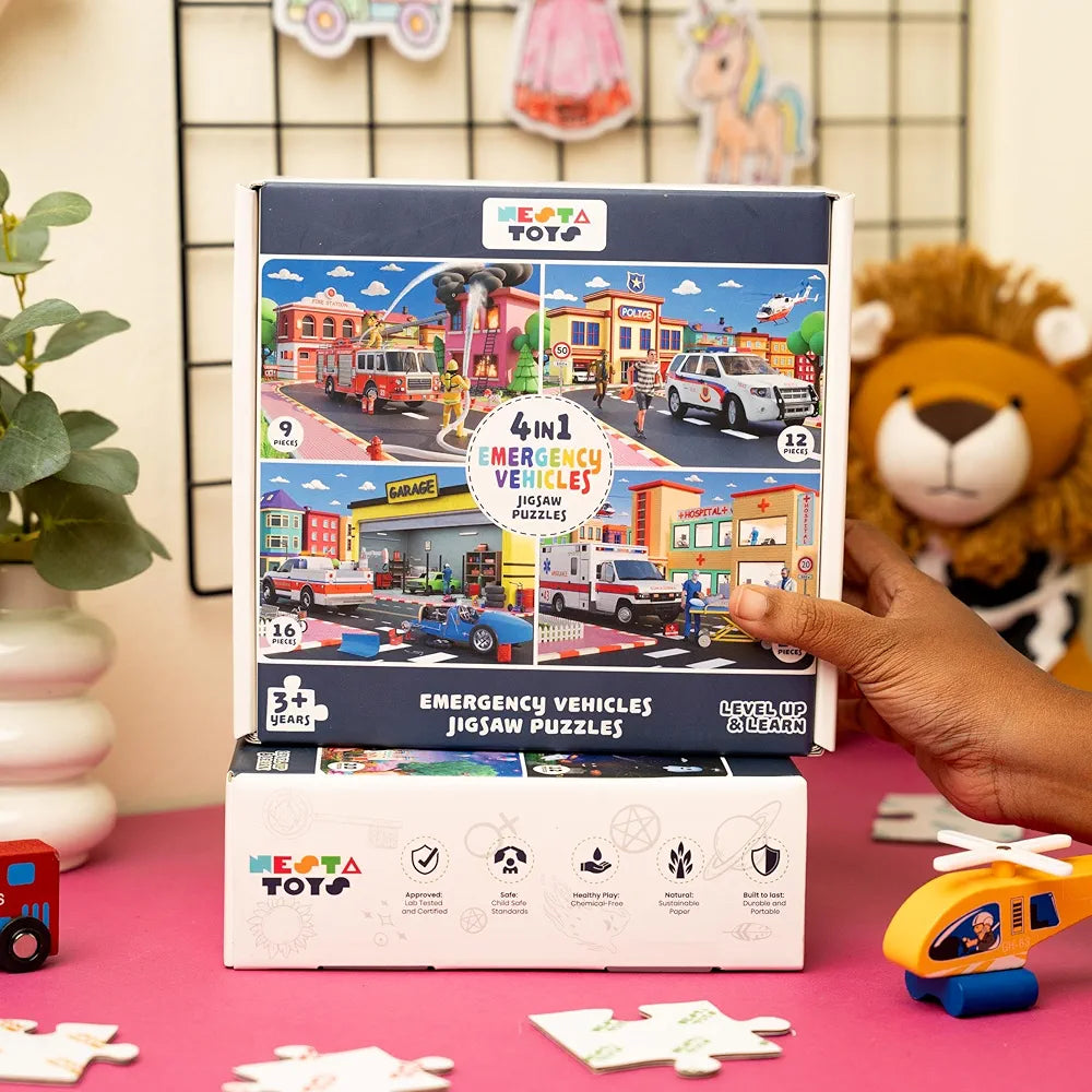 Nesta Toys Floor Puzzle & Game 4 in 1 Jigsaw Puzzle Emergency Vehicles Educational Toy Gifts for Boys & Girls Ages 2, 3, 4, 5, 6 Years Car Toys for Kids