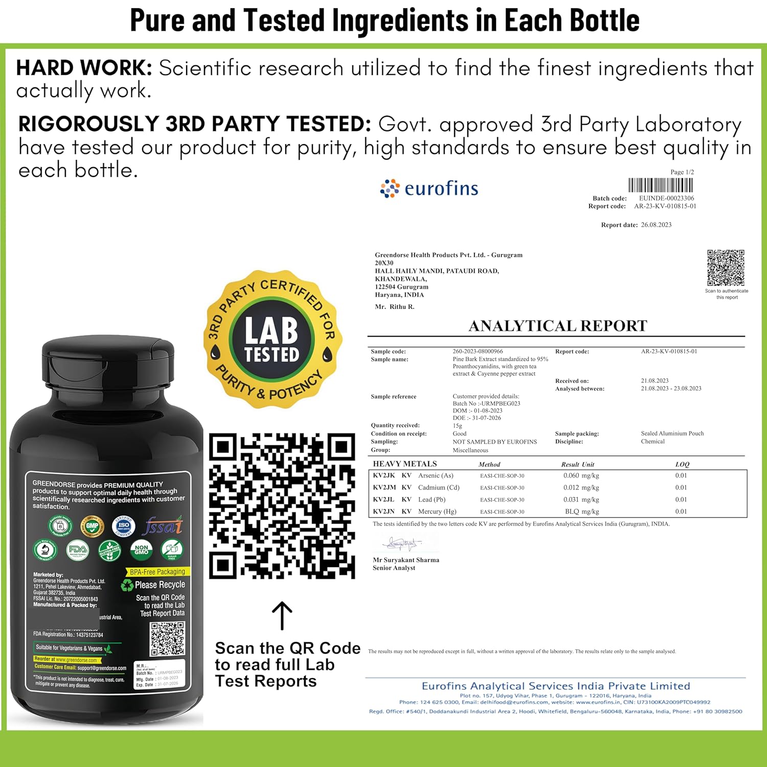 GREENDORSE Pine Bark Extract | 95% Proanthocyanidins with Green Tea Extract (50% EGCG) & Cayenne Pepper | Supports Blood Flow, Nitric Oxide & Antioxidant Defense | Premium Circulatory Formula | 60 Veg Capsules