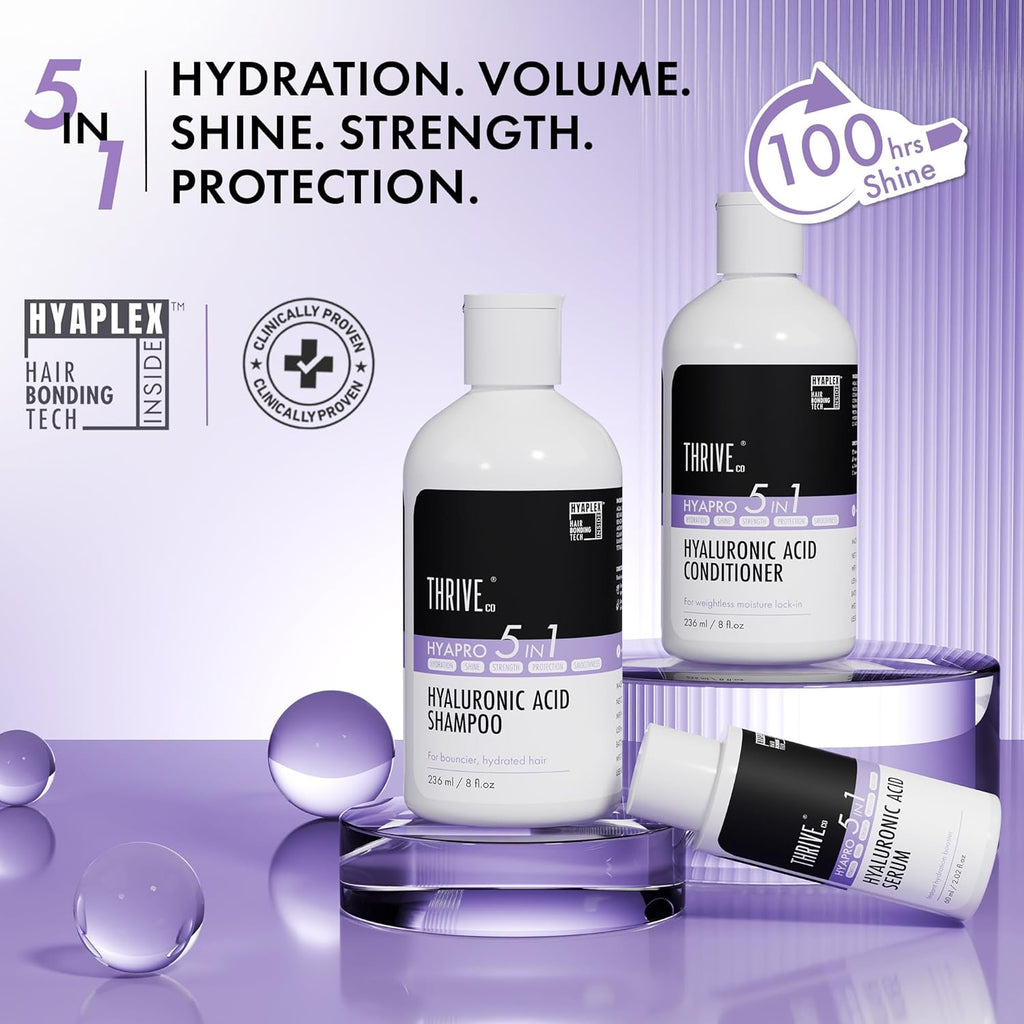 ThriveCo Hyaluronic Acid Serum |Tames Frizz and Flyaways | Adds Shine, Volume & Smoothness | Lightweight, Non-greasy, Hydrating | 100 Hrs Moisture Lock | 60 ml