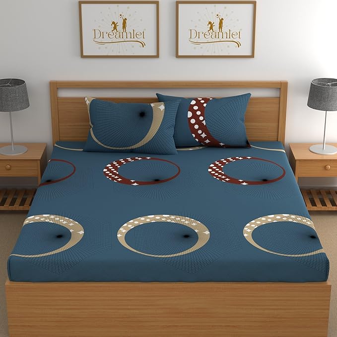 Dreamlet Supersoft 160tc Premium Cotton Elastic Fitted Double Bedsheets With 2 Full Size Pillow Covers  | Navy