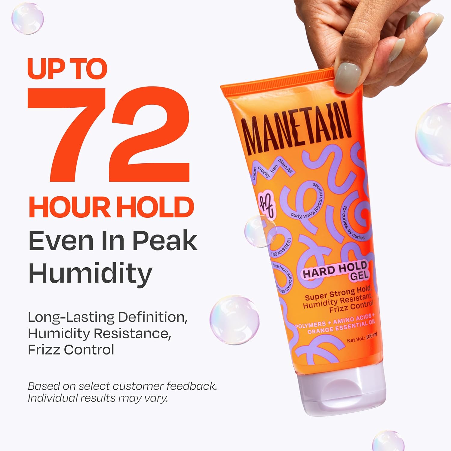 Manetain Hard Hold Curl Gel 100ml for Curly Hair & Wavy Hair | Strong Hold Curly Hair Gel for Women | Frizz Control, Long‑Lasting Definition & Shine | Humidity‑Resistant, Vegan, Silicone‑Free