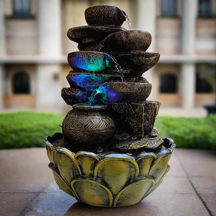 Alila Resin Water Fall Fountain for Home Living Room Decor with Led Lights 15 Inch