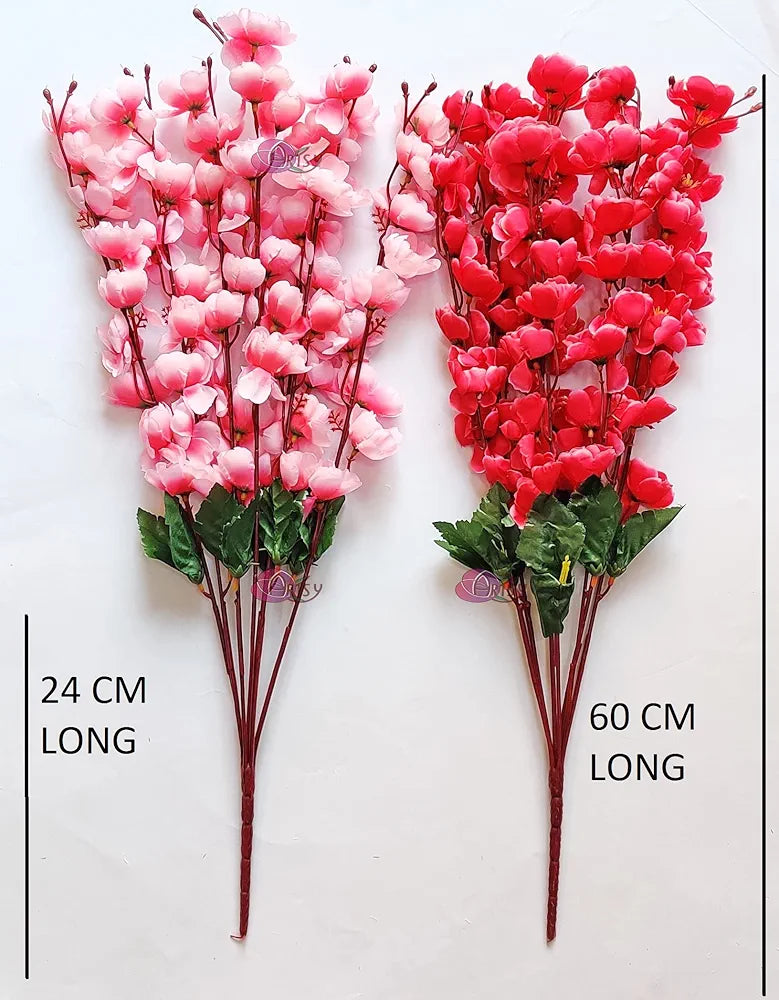 Artificial Flowers Bunch for Decoration Cherry Blossom Ideal for vase Without vase Pink Maroon