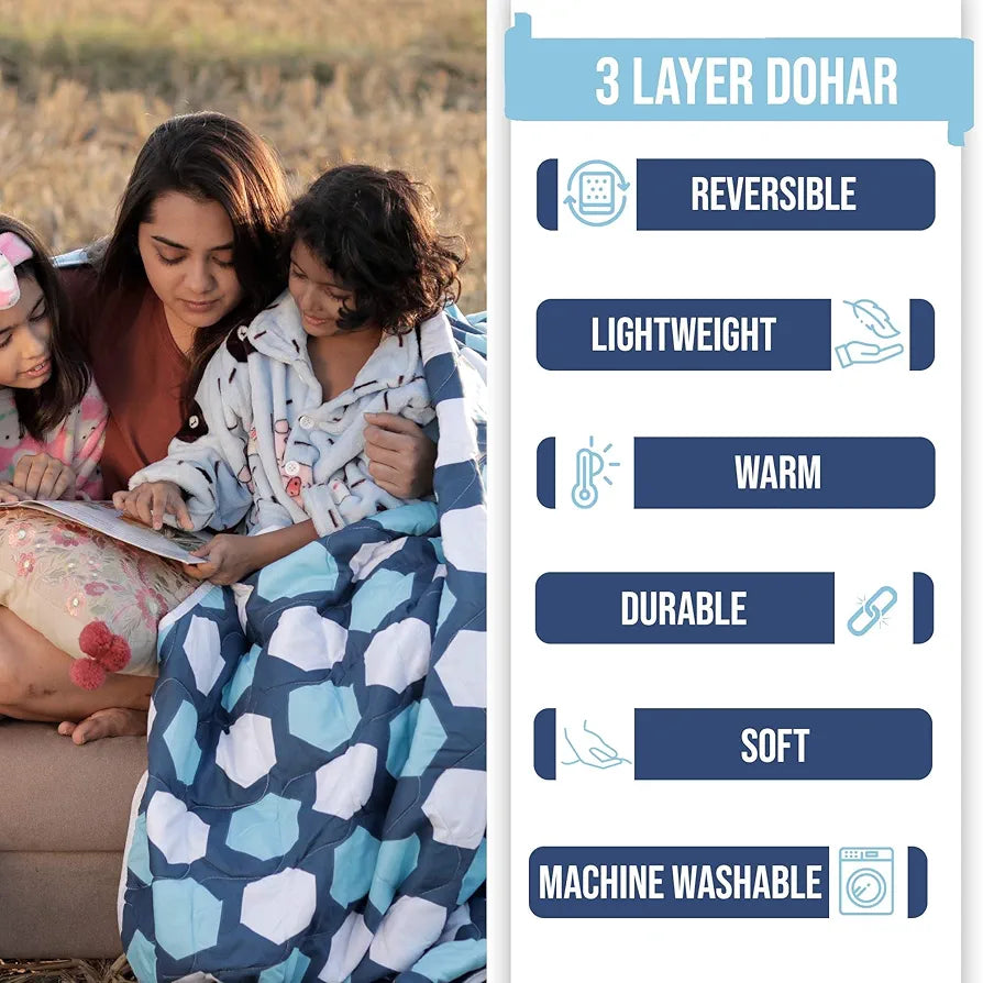 Divine Casa 120 GSM Microfiber Single Kids Dohar Soft & Lightweight Throw Blanket Hexagonal Pattern Colour Legion Blue