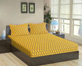 Trance Home Linen 200TC 100% Cotton Queen Size Elastic Fitted Bedsheet Bedsheet for Queen Size Bed Printed with 2 Pillow Covers Colour Dori Warm Grey Mustard