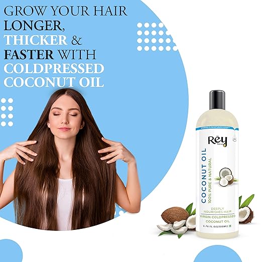 Rey Naturals Extra Virgin Cold Pressed Coconut Oil For Men & Women - 200 ml
