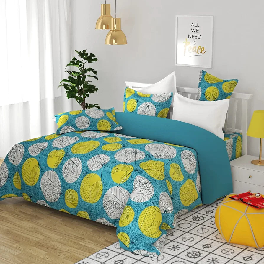 HomeKart Microfiber bedsheet for Double Bed with 2 Pillow Covers Breathable and Soft Touch 144 TC Pattren Floral Light Green White TC - 144