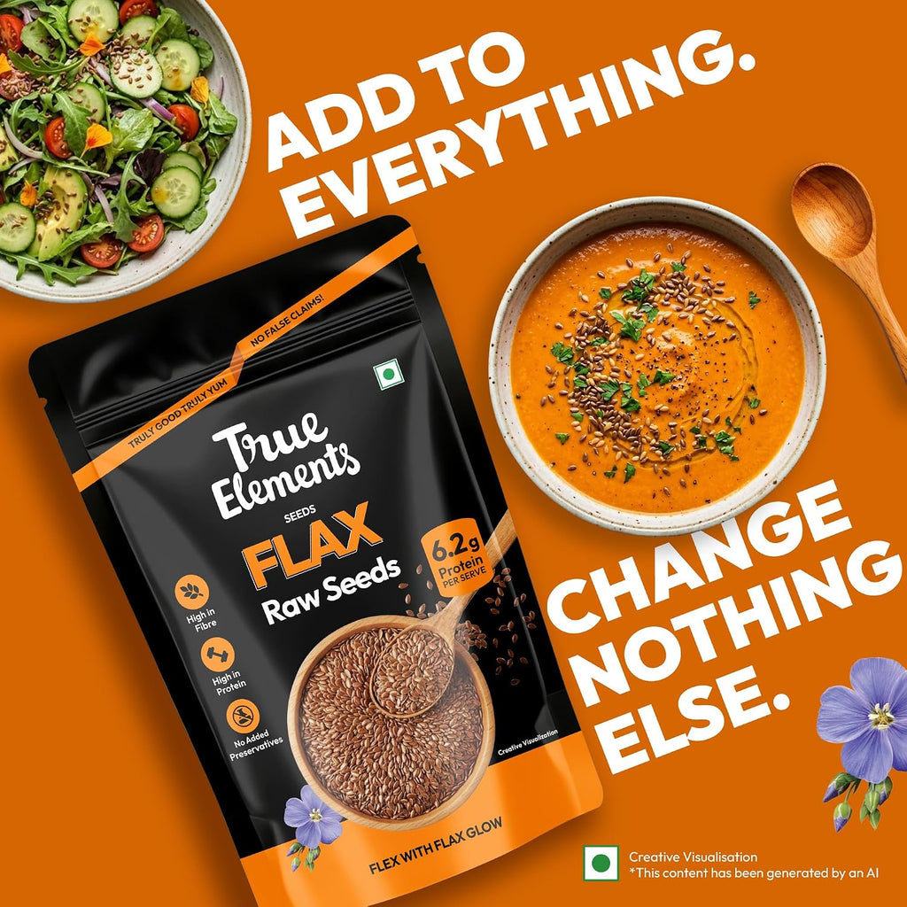 True Elements Flax Seeds 900g - Alsi Seeds | Flax Seeds for Hair Growth | Raw Seeds for Eating | Source of Iron & Dietary Fibre | Source of Iron | Rich in Protein