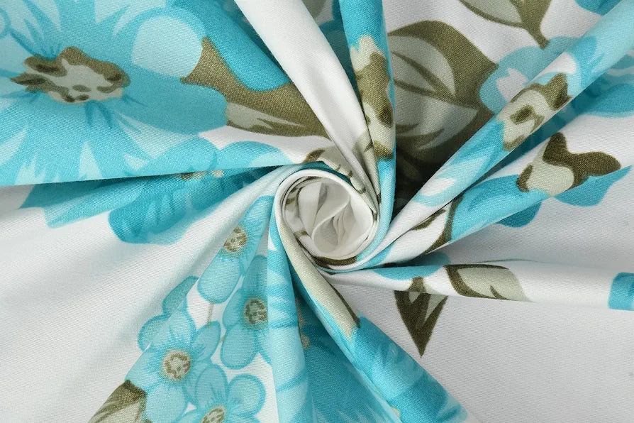 Homefab India 180 TC Microfiber Double BedSheet with 2 Pillow Covers Aqua White Floral