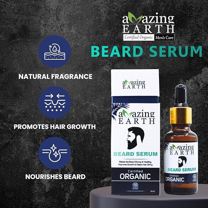 Amazing Earth Certified Organic Beard Serum for Men - 30 ml