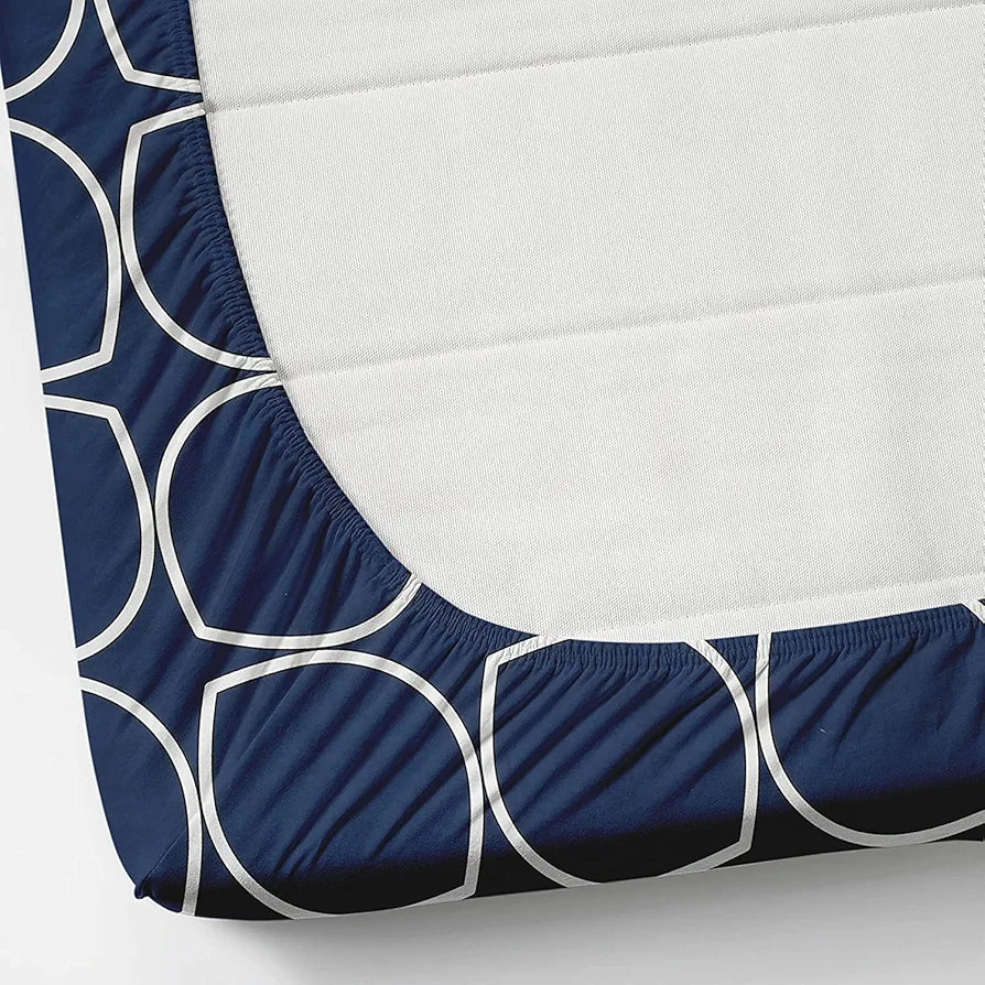 The Home Style 400 TC Supersoft Cotton Feel Glace Cotton Elastic Fitted Printed King Size Double Bed Bedsheet wih 2 Pillow Cover Cadet Blue