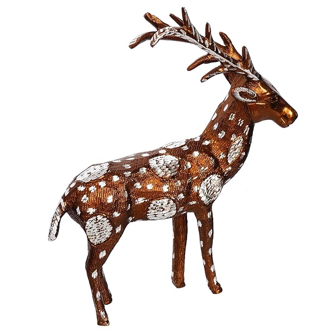 Ecraftindia Set of 2 Brown and Silver Metal Deer Statues Animal Figurines