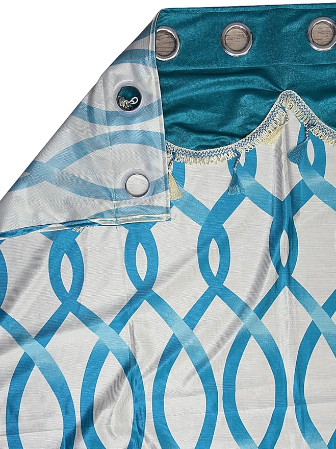 Cortina 2 Piece Abstract Design Panel Eyelet Polyester Door Curtains | 7 Feet | Blue