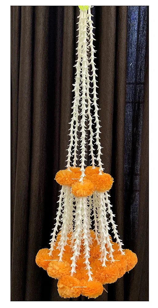 Artificial Rajnigandha & Clustered Marigold  Strings for Decoration Approx 2.33 ft -Light Orange