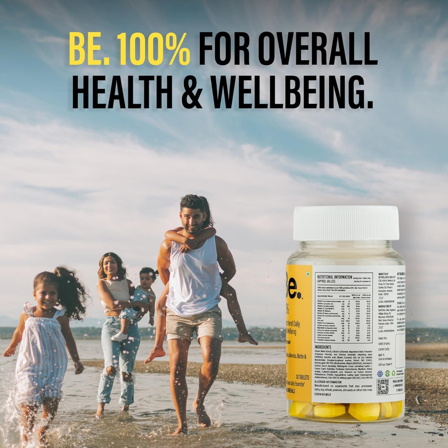 Be. 100% Daily Multivitamin Tablet for Men & Women | With Magnesium, Zinc, Biotin & Vitamin E | Everyday Multivitamin Tablets for Women & Men | Supports Energy, Immunity, Hair & Skin Care 30 Tablets