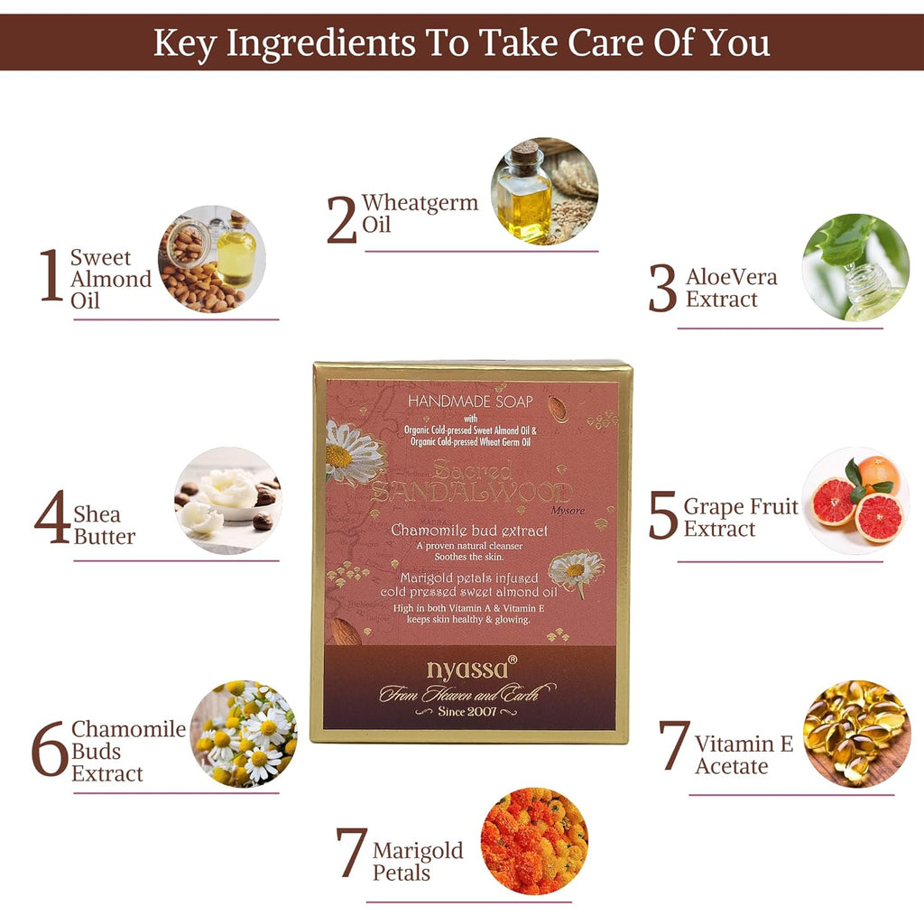 Nyassa Sacred Sandalwood Natural Bathing Handmade Soap - 150 Gms