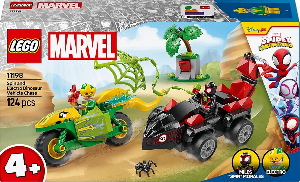 Lego Marvel Spidey and His Amazing Friends Spin and Electro Dinosaur Vehicle Chase 11198 Building Blocks Toys for 4+ Gift for Boys and Girls