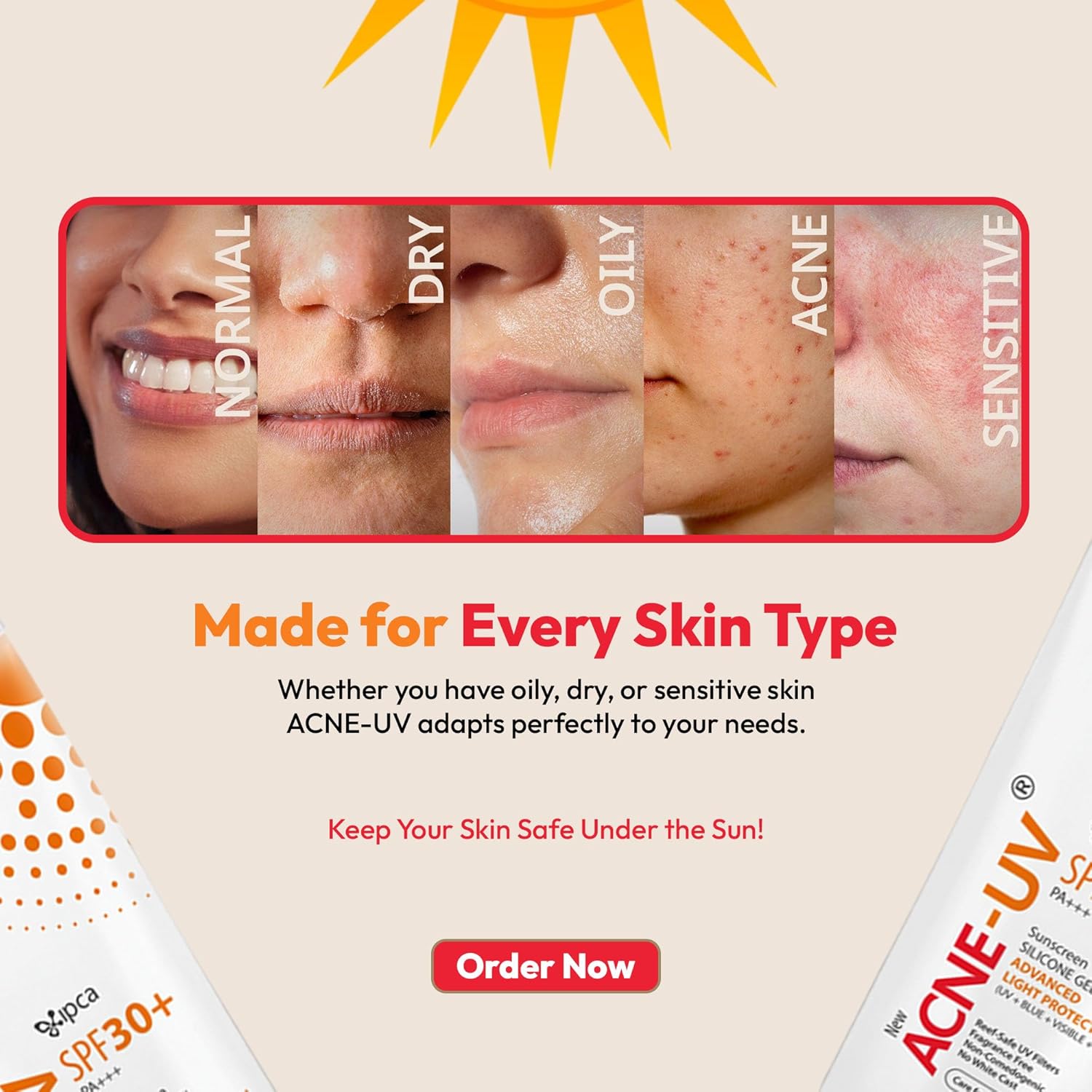 New Acne-UV Gel Sunscreen SPF 30 PA+++ | Sunscreen for Oily Skin Women & Men | Non-Comedogenic Sunscreen | Silicone Gel | Visible Light Protection | Water Resistant | Suitable for All Skin Types