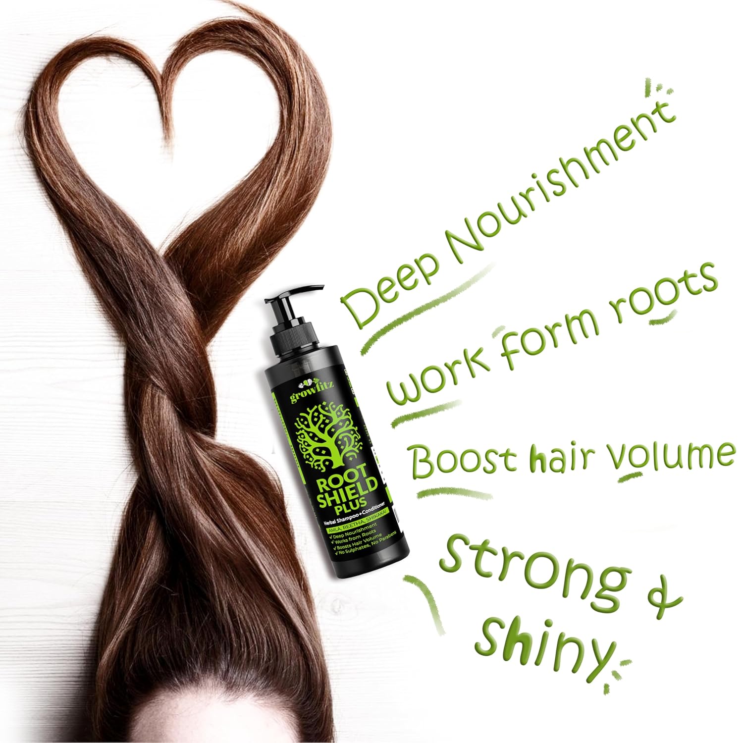 Growfitz 2-in-1 Herbal Anti-Hair Fall Shampoo + Conditioner for Unisex | 100% Ayurvedic | Dandruff Control, Boost Hair Volume For All Hair Types | AYUSH Certified | 33 Natural Herbs (Pack of 1)