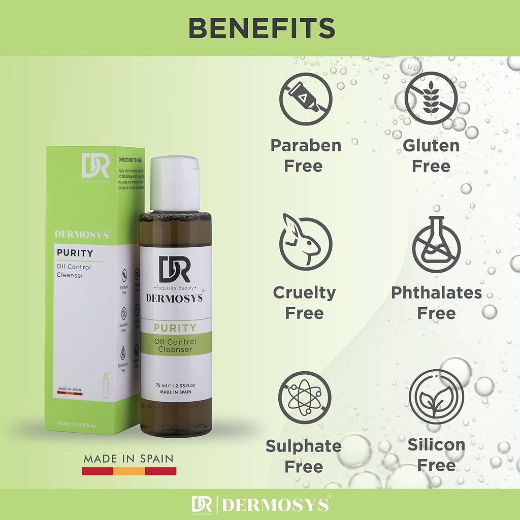 Dermosys Cleansing Oil for Face | Deep Cleansing Oil with Witch Hazel, Thyme & Camphor | Daily Wash for Oily & Acne-Prone Skin | 75ml | Paraben& Sulphate-Free