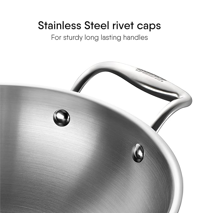 Stahl Artisan Triply Stainless Steel Round Bottom Kadhai With Lid | Extra Deep Kadai | 2.3 L | 22 Cm
