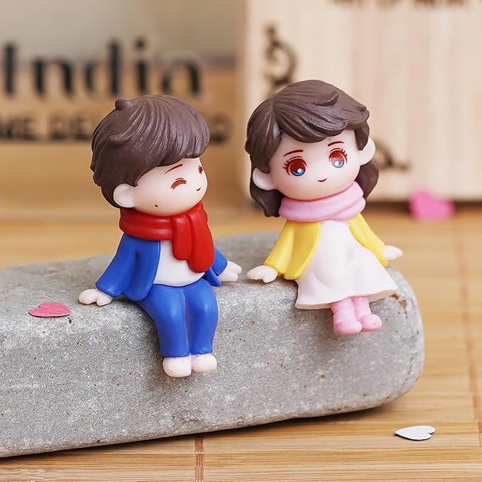 Ecraftindia Cute Boy and Girl Sitting Couple Statue Decorative Showpiece | Valentine Gift