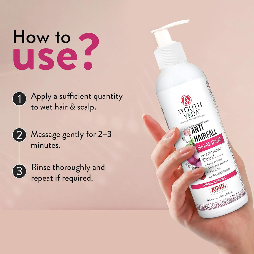 Ayouthveda Anti Hair Fall Shampoo with Onion & Coffee | Natural Formula with Aloe vera, Reetha, Shikakai & Neem | Reduces Hair Fall, Improves Hair Density & Scalp Health | 200 ml (Pack of 1)