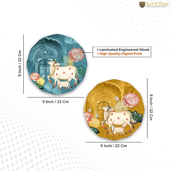 Artvibes Pichwai Round Shape Wooden Wall Hanging Decor | Modern Wall Decoration Artworks for Home