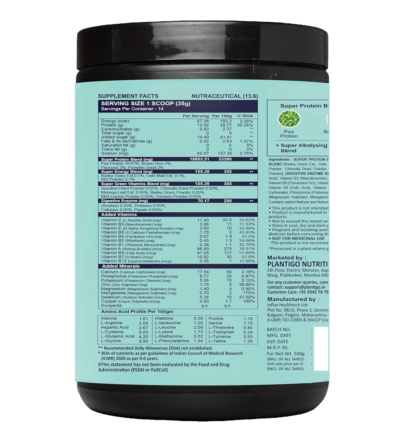 Plantigo Vanilla Flavor Health Drink for Kids, 500 Gms | Kids Protein, Growth & Brain Health Supplement | Vegan Plant Based Kids Health Drink | Protein Powder For Kids