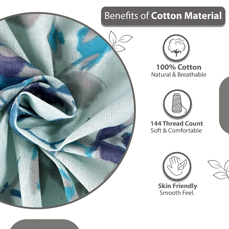Divine Casa 144 TC 100% Pure Cotton Double Bed Bedsheet with 2 Pillow Covers Bloom Floral Colour Lavender Blue