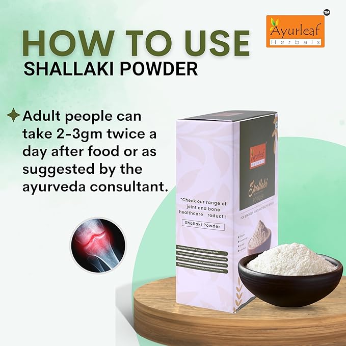 Ayurleaf Herbals Shallaki Powder | Helpful for Muscle Stiffness, Bone & Joint Pains Relieve - 200 Gms