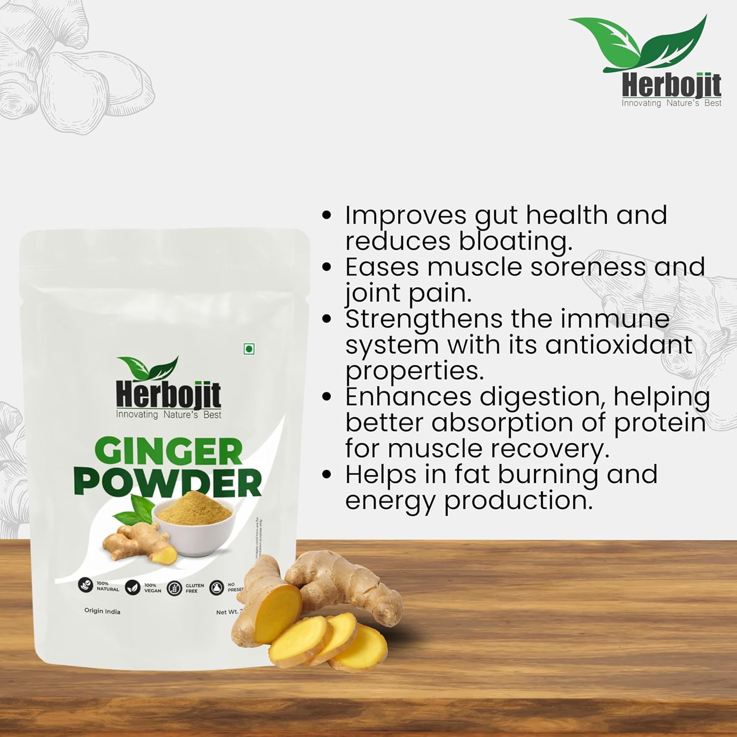 Herbojit Ginger Powder Pure & Authentic Ground Ginger Spice - 200 Gms