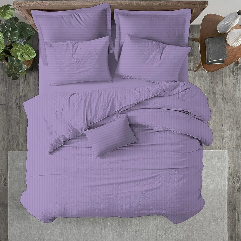 Trance Home Linen Zippered 100% Cotton 200 TC Satin Stripe Queen Duvet Cover Quilt Cover with 2 Pillow Covers Colour Lilac Purple