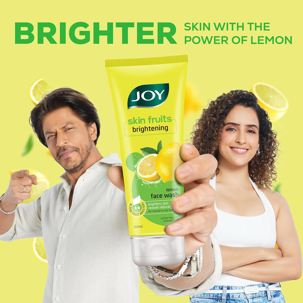 Joy Skin Fruits Lemon Brightening Face Wash 200ml | with Vitamin C for Glowing Skin | Reduces Dark Spots, Removes Excess Oil & Dirt | For Normal to Oily Skin