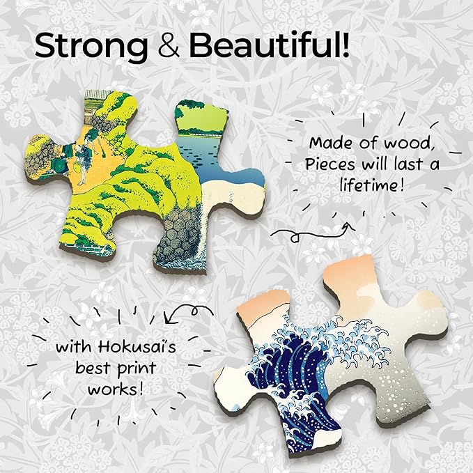91Knots - Katsushika Hokusai Wooden Jigsaw Puzzle (140 Pieces) for Adults and Kids | 5 Box Collection | Japanese Ukiyo-e Artwork