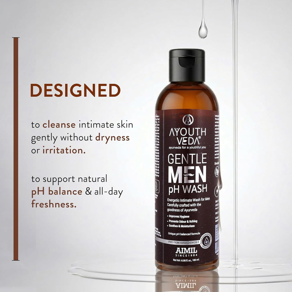 Ayouthveda Gentlemen PH Wash | Intimate Hygiene Wash For Men | PH Balancing Formula, Prevents Dryness, Itchiness & Bad Odor | Enriched With Aloe Vera, Haridra & Ashwagandha (Pack Of 1-180ml)