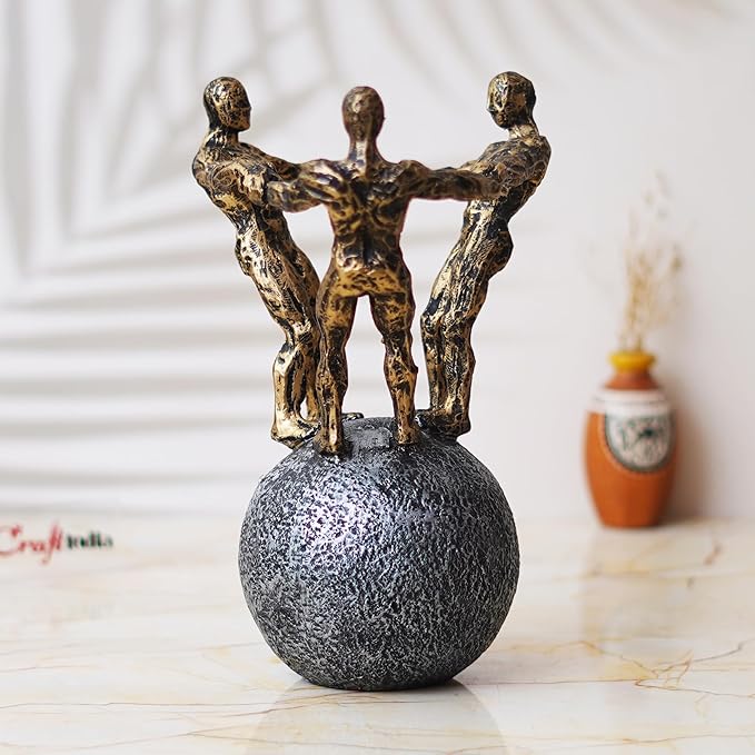 Ecraftindia 3 Man Group Standing on Ball Human Figurine Showpiece for Home, Office, Table Decor