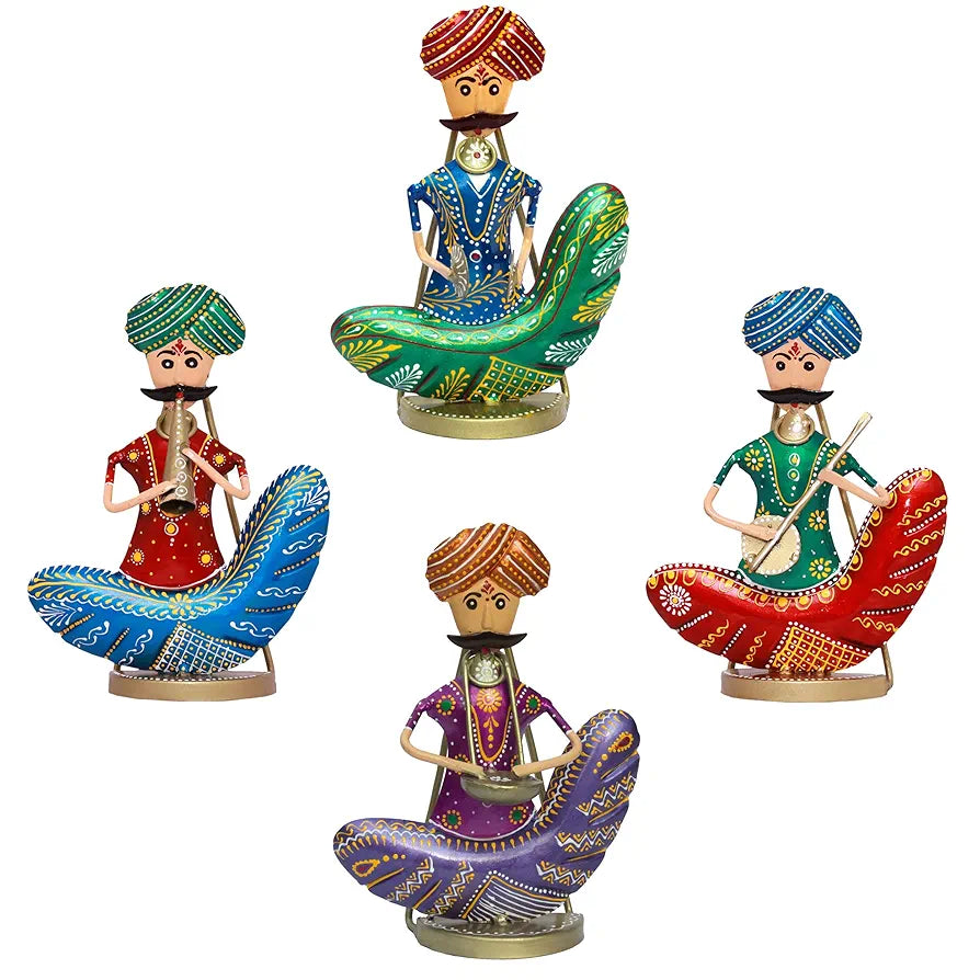Kraftskala Rajasthani Moustache Musicians - Hand-Painted Decorative Showpiece Set of 4