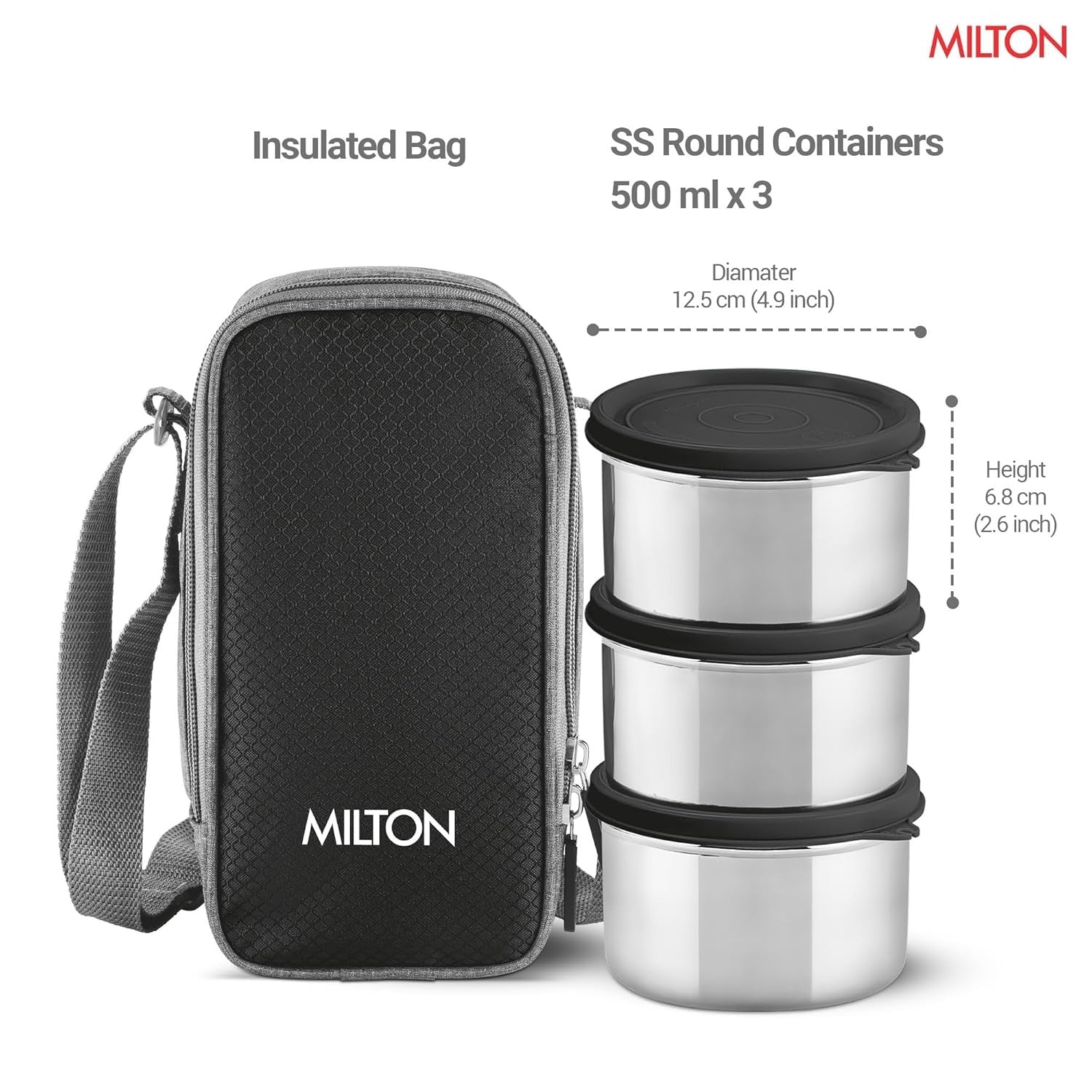 Milton Stack Pack 3 Vertical Insulated Tiffin with Jacket