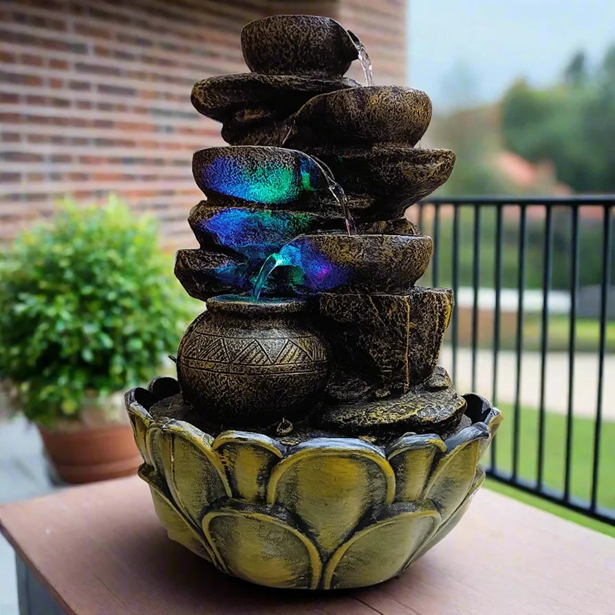 Alila Resin Water Fall Fountain for Home Living Room Decor with Led Lights 15 Inch