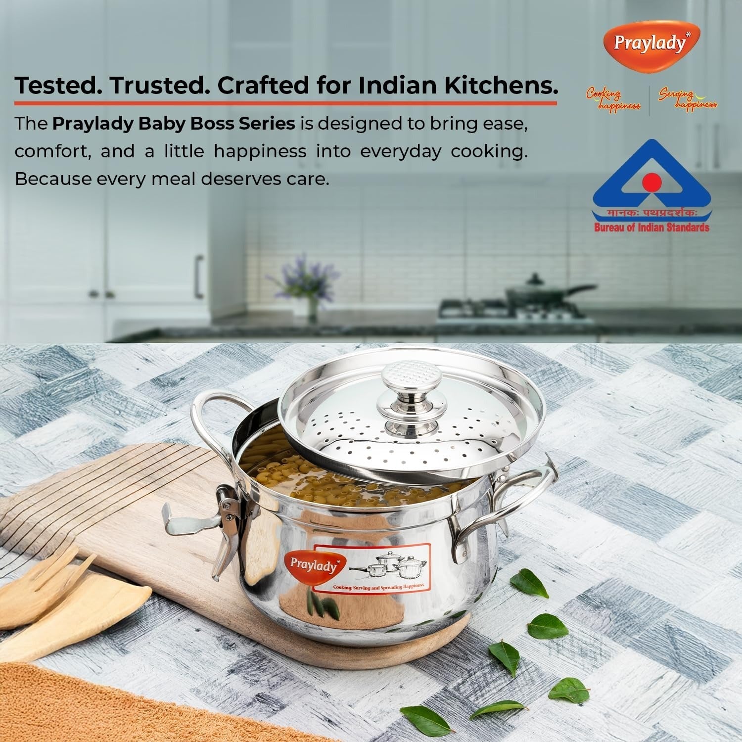 PrayLady Baby Boss Stainless Steel Strainer Pot with Lock Pasta Rice Vegetable Induction Base