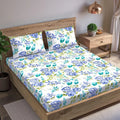 Trance Home Linen 180Tc 100% Cotton 78"X72" Standard King Size Elastic Fitted Bedsheet Printed King Bed Size With 2 Pillow Covers 180 TC Colour Huvu Blue