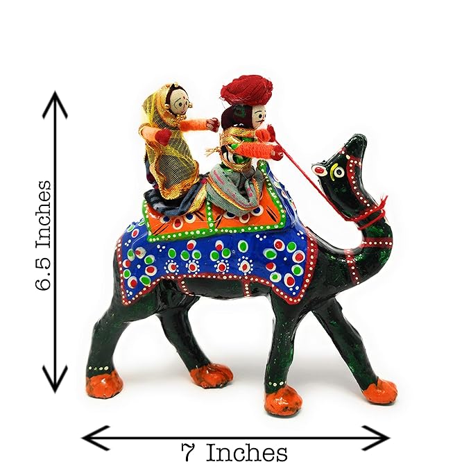 JH Gallery Handmade Recycled Material Figurines Rajasthani Doll Couple Rider Idol Showpiece Camel